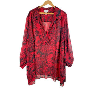 Catherines 4X Tunic Top Sheer Red Black Chiffon Whimsigoth Dark Romantic Goth